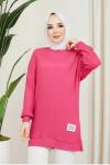 Armalı bürümcük kumaş tunik koyu pembe   SLT3064