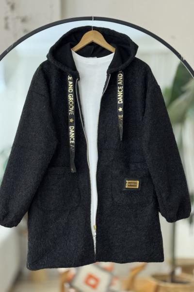 armalı kapşonlu Kaşe kap Siyah UMS50323