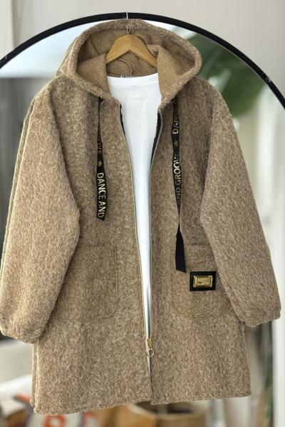 armalı kapşonlu Kaşe kap Camel UMS50323