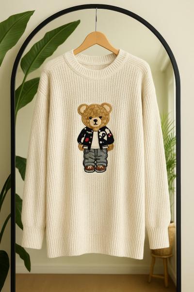 Ayıcık işlemeli Triko Tunik Taş TCN40142