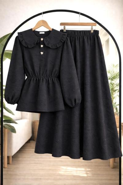 Bebe yaka Bel lastikli etekli Takım Siyah NW8098