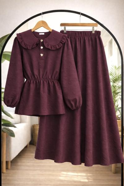 Bebe yaka Bel lastikli etekli Takım Mürdüm NW8098