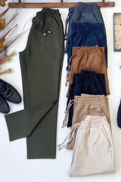 Kışlık Bel lastikli cepli havuç paça pantolon yeşil fİX7010
