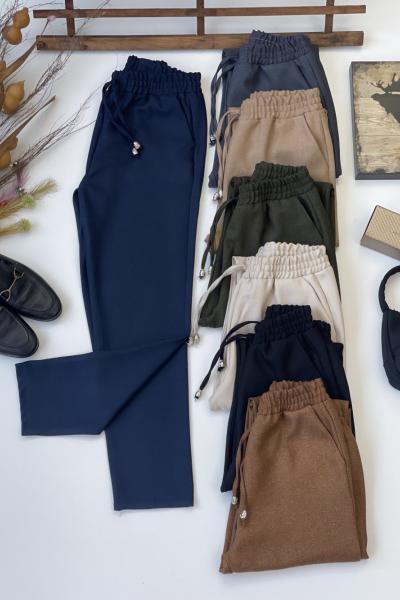 Kışlık Bel lastikli cepli havuç paça pantolon Lacivert fİX7010