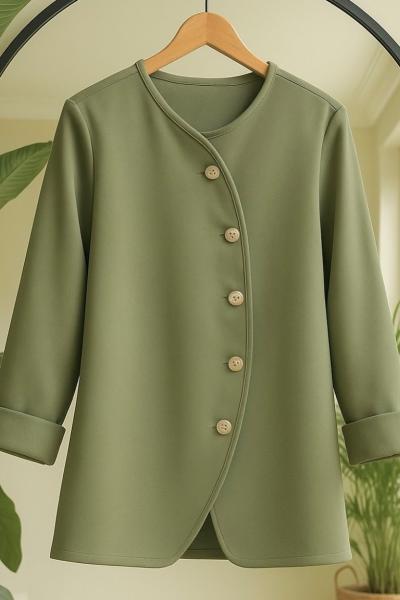 Capraz Düğmeli bel bağcıklı Tunik Yeşil BK9530