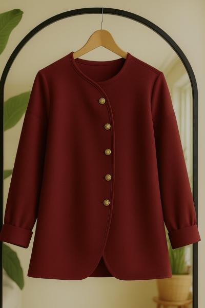 Capraz Düğmeli bel bağcıklı Tunik Bordo BK9530