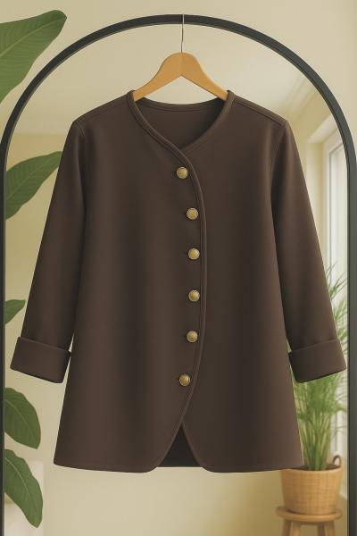 Capraz Düğmeli bel bağcıklı Tunik Kahverengi BK9530