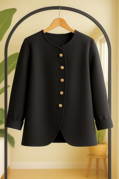 Capraz Düğmeli bel bağcıklı Tunik Siyah BK9530