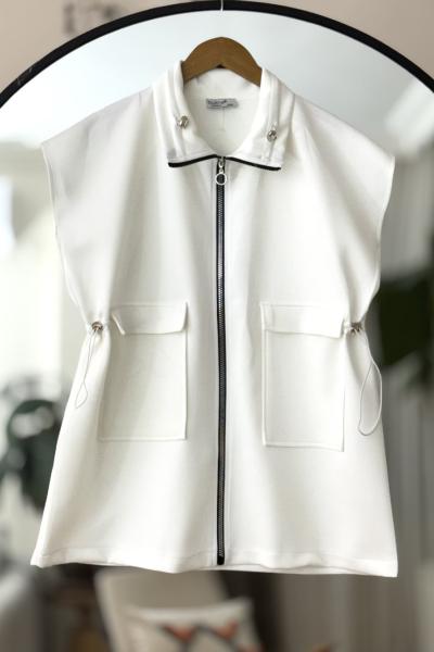 Cepli fermuarlı scuba yelek Beyaz BK9518