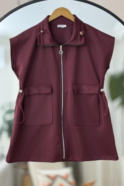 Cepli fermuarlı scuba yelek Bordo BK9518