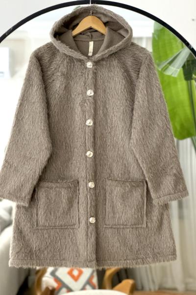 Cepli kapşonlu önü düğmeli kap Kahve TB8031