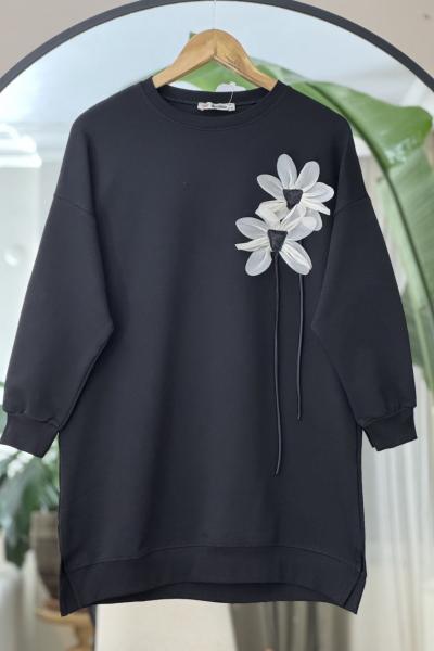 Çiçek detaylı Tunik Siyah DST2035