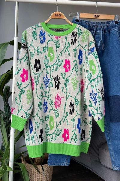 Çiçek desenli triko tunik Gri TCN4009