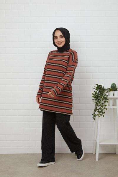 Çizgili triko Takım Çamel PNK850