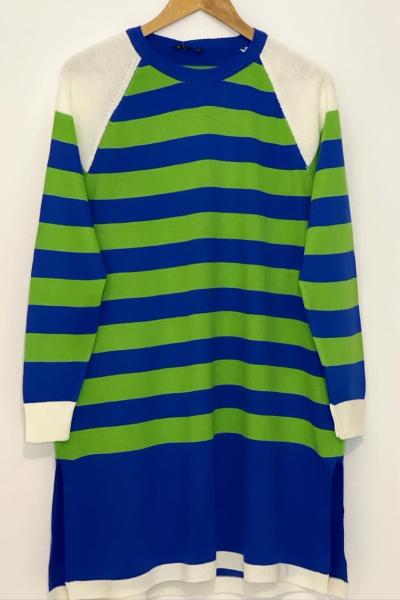 Çizgili Triko tunik yeşil saks TCN4066