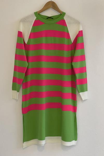 Çizgili Triko tunik yağyeşil fuşya TCN4066