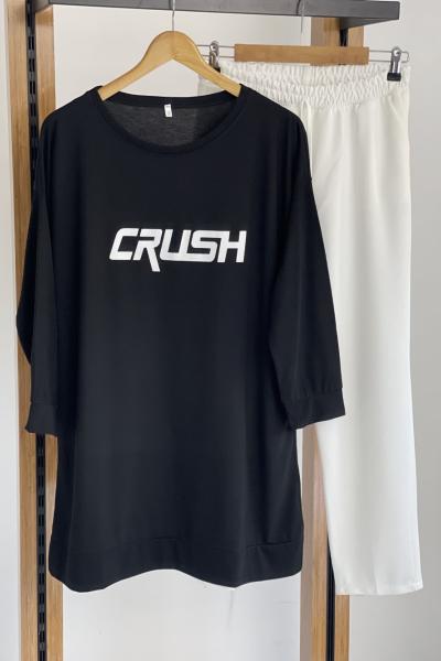 Crush baskılı penye tunik Siyah SLT1609