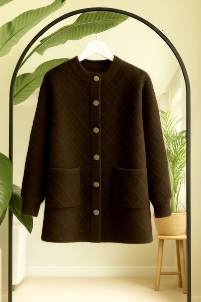 düğmeli sakal iplik Triko Kap kahve TCN40145