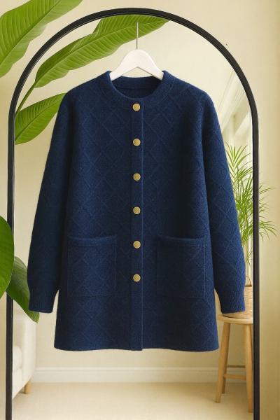 düğmeli sakal iplik Triko Kap lacivert TCN40145