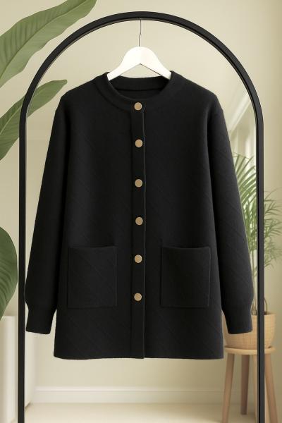 düğmeli sakal iplik Triko Kap Siyah TCN40145