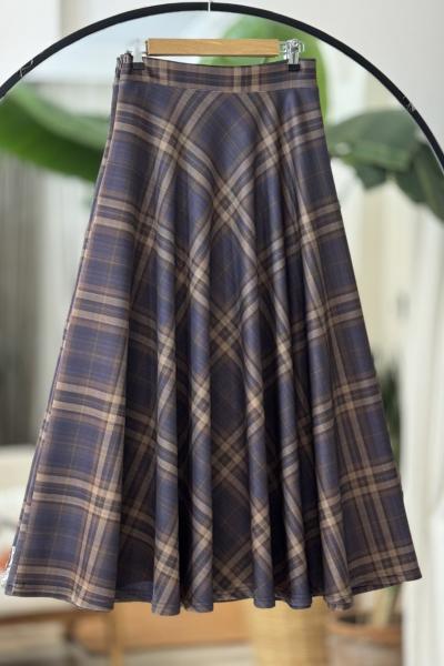 Ekose Desen Kiloş Etek lacivert BK9533