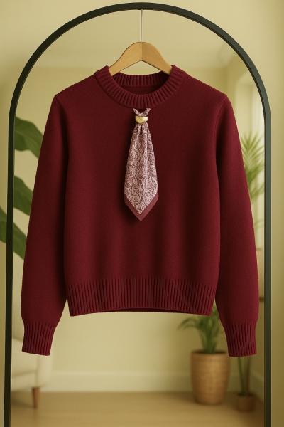 Fularlı Yumoş Kazak Bordo SLT8041