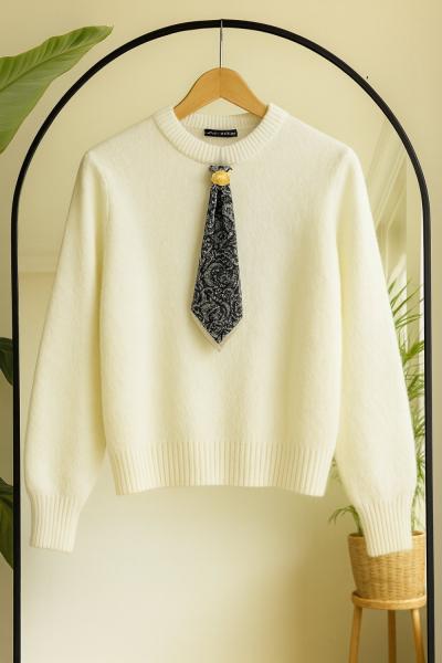 Fularlı Yumoş Kazak Ekru SLT8041