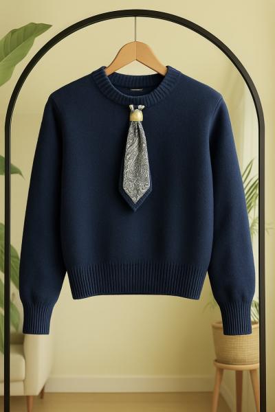 Fularlı Yumoş Kazak Lacivert SLT8041