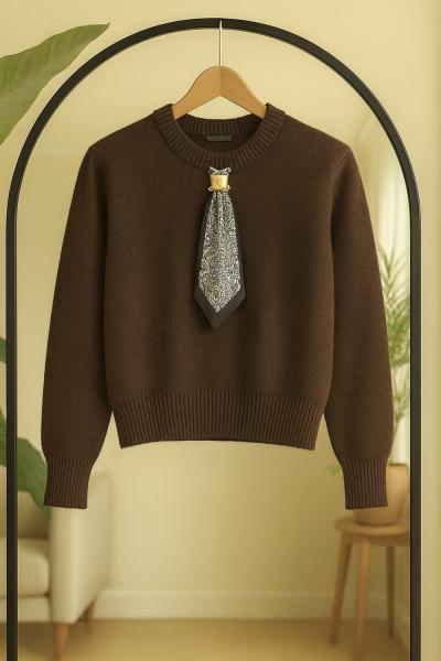 Fularlı Yumoş Kazak Kahverengi SLT8041