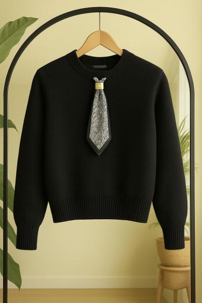 Fularlı Yumoş Kazak Siyah SLT8041