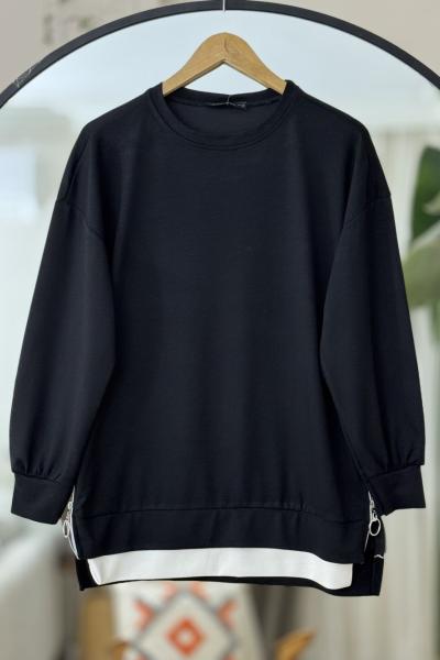 Garnili yanlardan fermuarlı Oysh Tunik Siyah NW6060