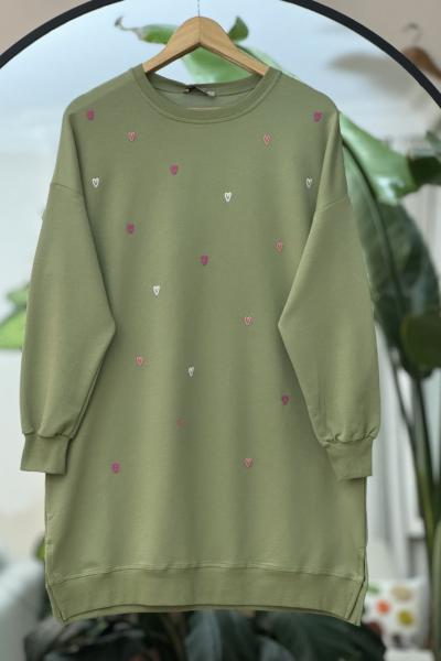 Kalpli Nakış İşlemeli OYSHO Tunik Yeşil DST2012