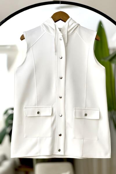 Kapşonlu cepli citcitli Yelek Beyaz BK9519