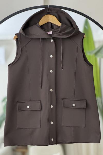 Kapşonlu cepli citcitli Yelek Kahve BK9519