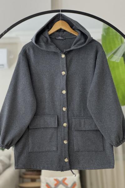 Kapşonlu cepli Kaşe kap Antrasit NW6064