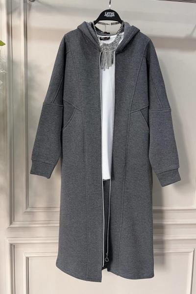 Kapşonlu fermuarlı Üçiplik Kap Koyugri UMS50117