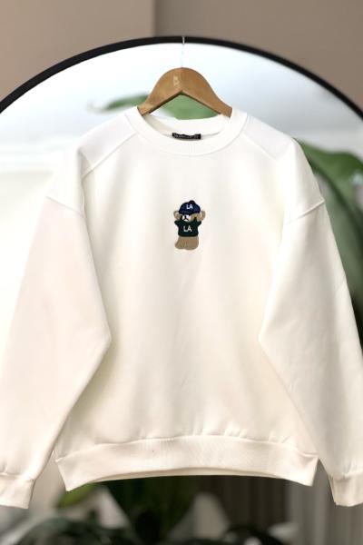 Kapşonlu kanguru cepli üçiplik Sweat Beyaz SLT303340