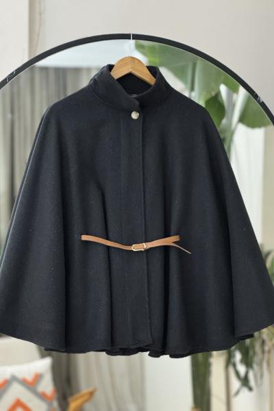 Kaşe Kumaş Kemerli Panco Siyah NW6062