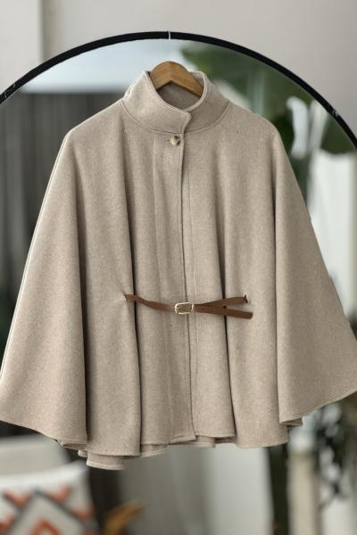 Kaşe Kumaş Kemerli Panco Bej NW6062