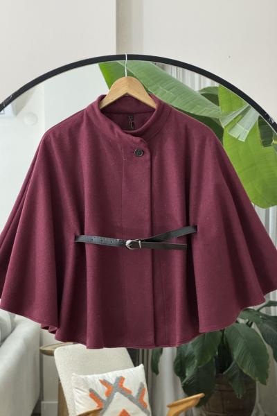 Kaşe Kumaş Kemerli Panco Bordo NW6062