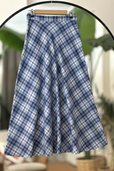 Kiloş Ekose etek Lacivert SLT8039