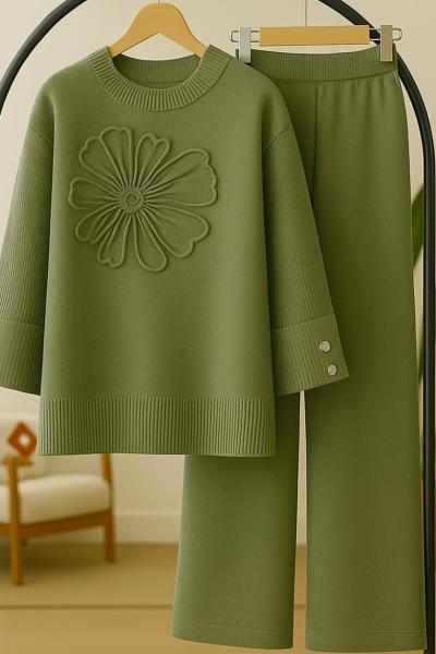 Kıvrık Kol triko Takım Yeşil TCN40136