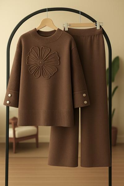 Kıvrık Kol triko Takım Kahve TCN40136