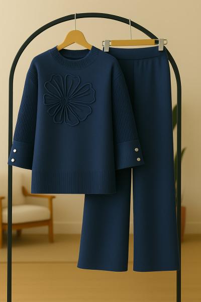 Kıvrık Kol triko Takım Lacivert TCN40136