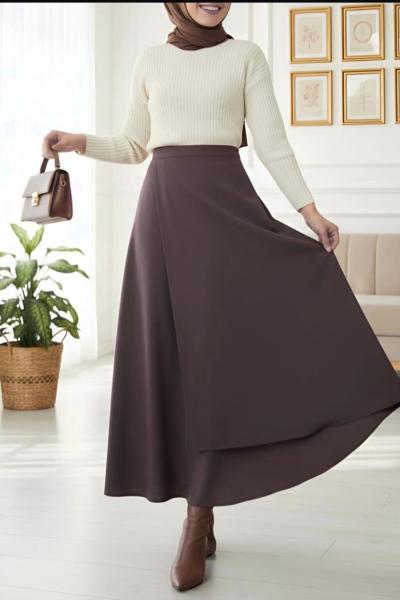 Kurvaze yandan bağlamalı Etek Kahverengi NW6065
