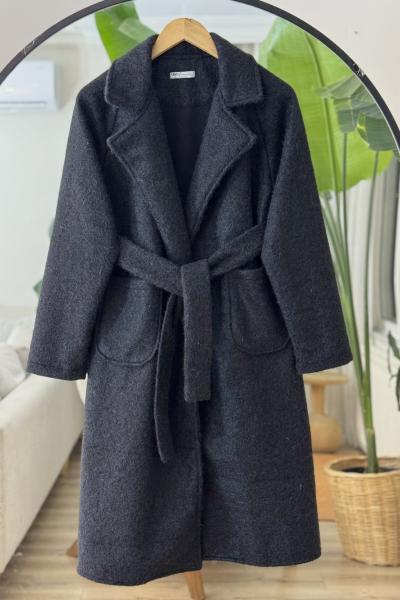 Kuşaklı cepli Kaşe Kap siyah UMS50330