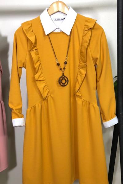 NFS 609 fırfırlı kolye hediyeli tunik sarı