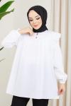 Omuz fırfırlı  poplin tunik beyaz   SLT3073