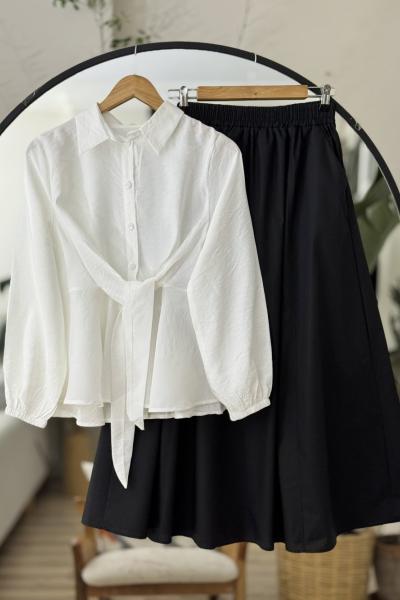 Ön Bağlamalı volanlı Blüz Beyaz TB8020