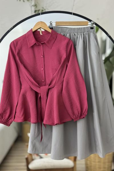 Ön Bağlamalı volanlı Blüz Bordo TB8020